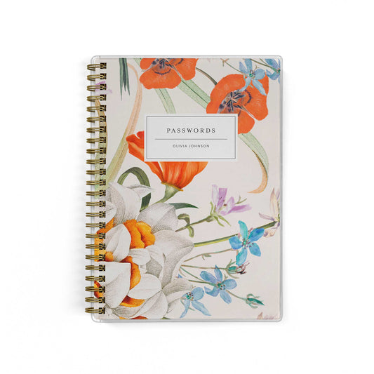 Our password keepers are the perfect little notebook for storing all of your logins, shown in a colorful vintage botanical design