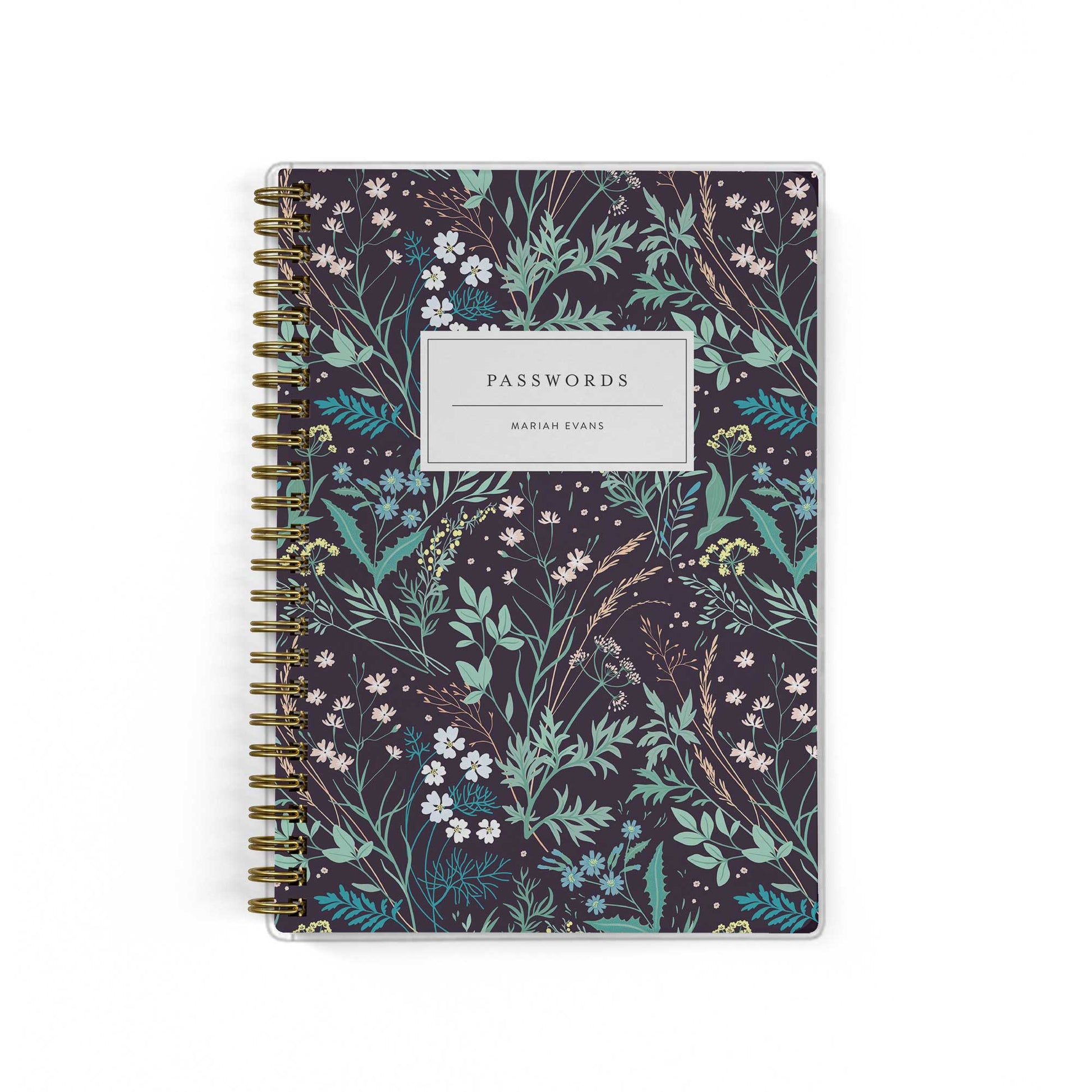 Our password keepers are the perfect little notebook for storing all of your logins, shown in a black wildflower pattern