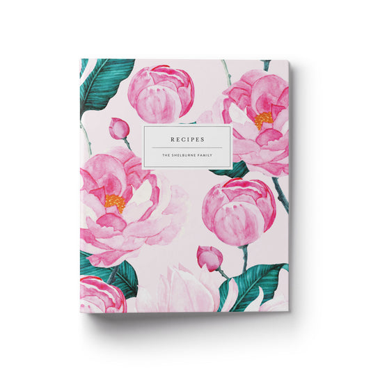 A preppy pink peony custom recipe binder makes the perfect gift for any occasion