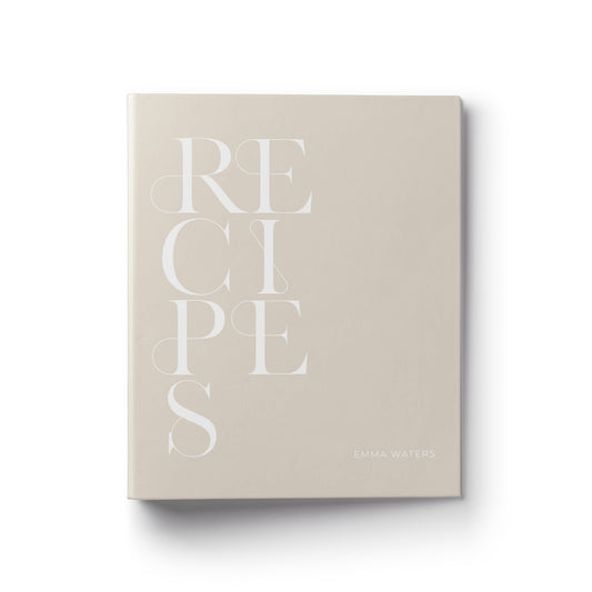 A modern, bold type custom recipe binder makes the perfect gift for any occasion