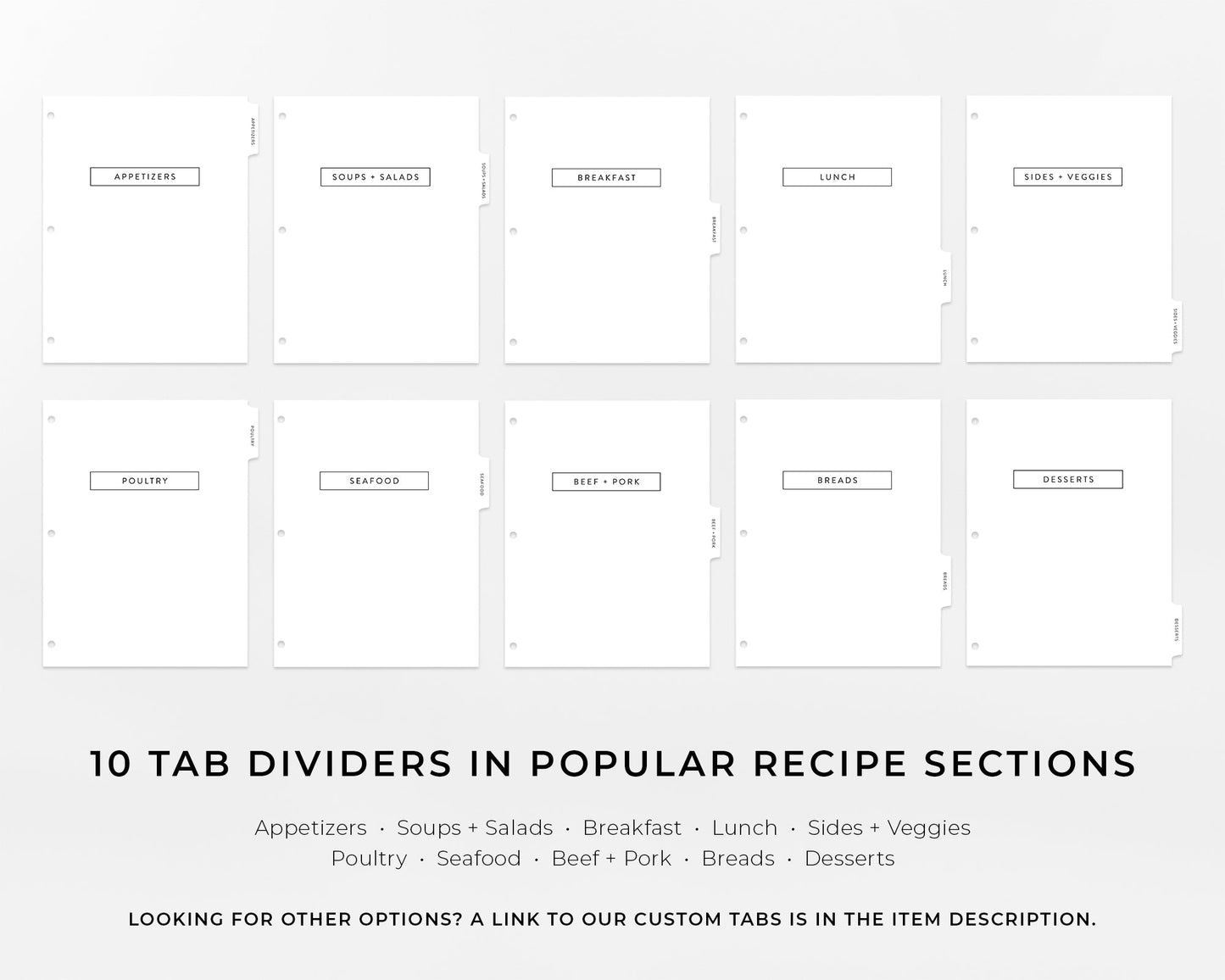 Recipe Binder Tabs - Minimalist